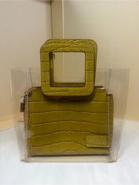 STAUD Chartreuse Croc Tote with Clear Outer Shell